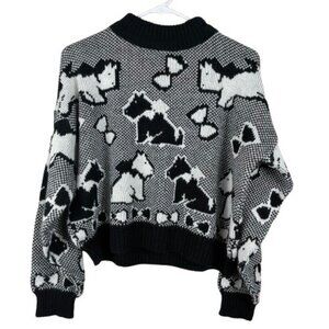 VTG 80’s Sugar Co. Scottie Dog Novelty Doleman Sleeve Sweater Sz Large Retro